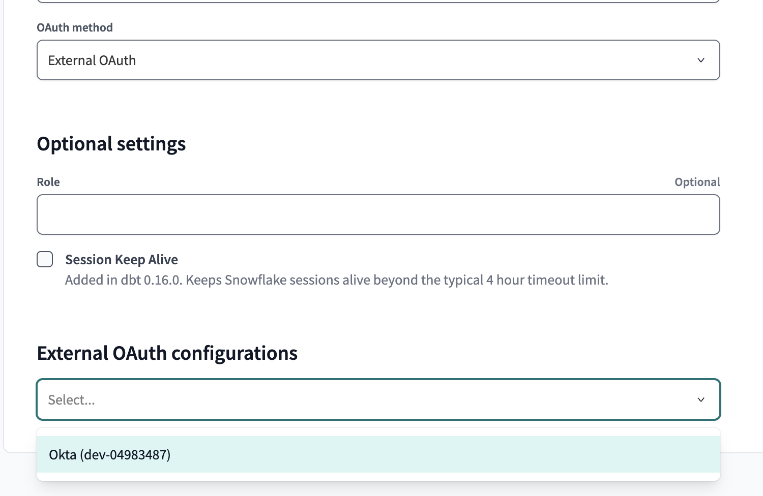 The new connection displayed in the External OAuth Configurations box